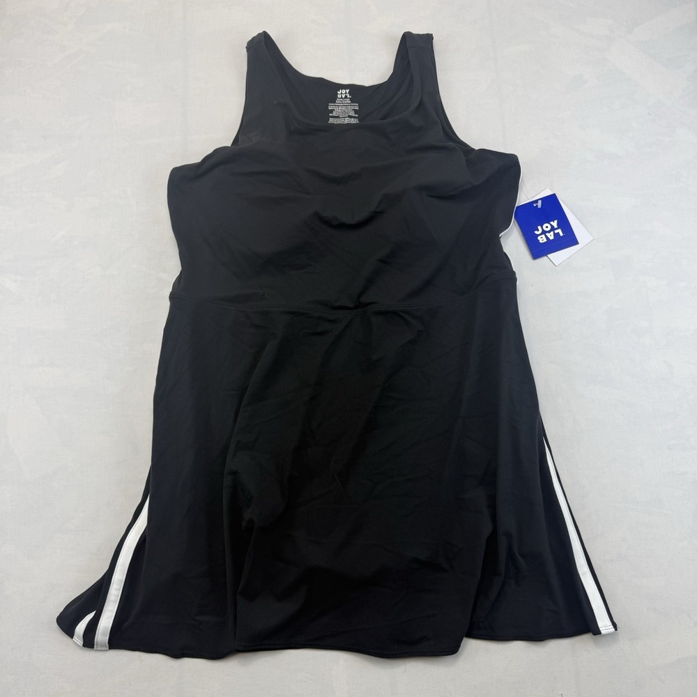 NWT JoyLab Women's XL Black Athletic Tennis Dress Built In Shorts Striped